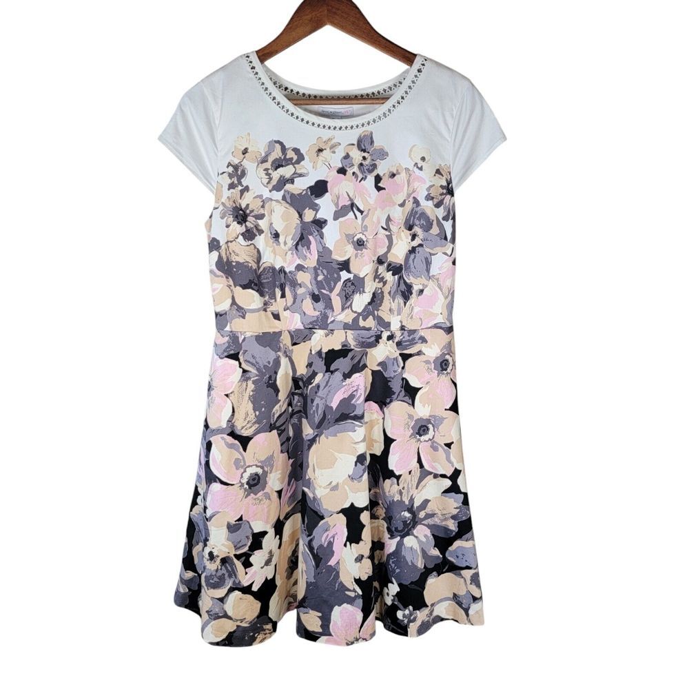 Isaac Mizrahi Live Size 8 Grey Pink Floral‎ Fit and Flare Dress Pockets Lined - Picture 4 of 6
